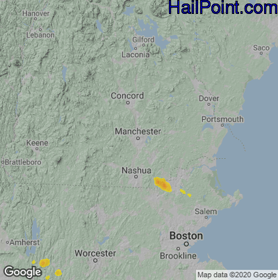 Hail Map for Manchester, NH Region on July 7, 2021 