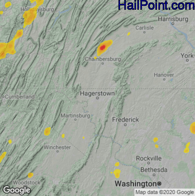 Hail Map for Hagerstown, MD Region on July 7, 2021 