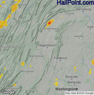 Hail Map for Hagerstown, MD Region on July 7, 2021