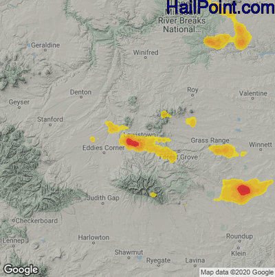 Hail Map for Lewiston, MT Region on July 7, 2021 