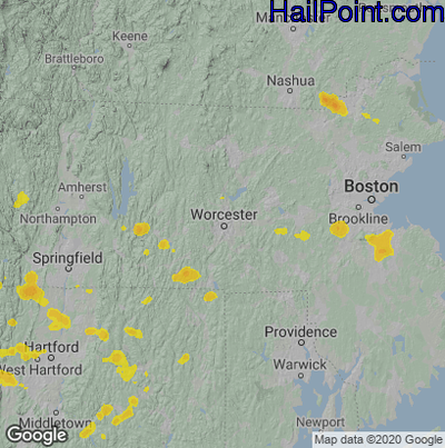 Hail Map for Worcester, MA Region on July 7, 2021