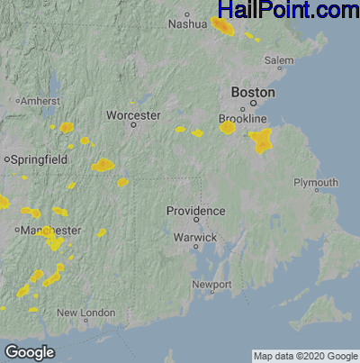 Hail Map for Woonsocket, RI Region on July 7, 2021