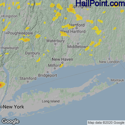 Hail Map for New Haven, CT Region on July 7, 2021