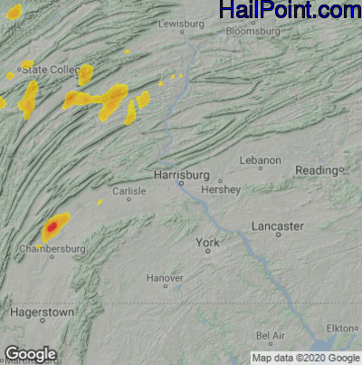 Hail Map for Harrisburg, PA Region on July 7, 2021