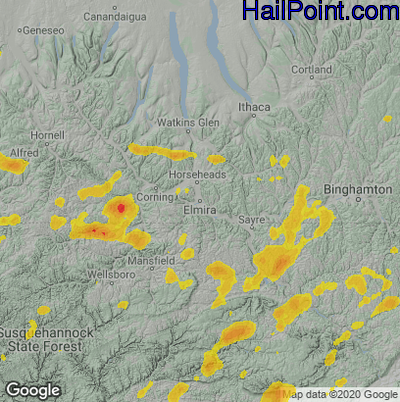 Hail Map for Elmira, NY Region on July 7, 2021 