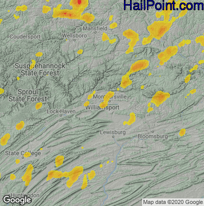 Hail Map for Willamsport, PA Region on July 7, 2021