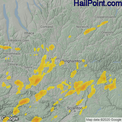 Hail Map for Binghamton, NY Region on July 7, 2021