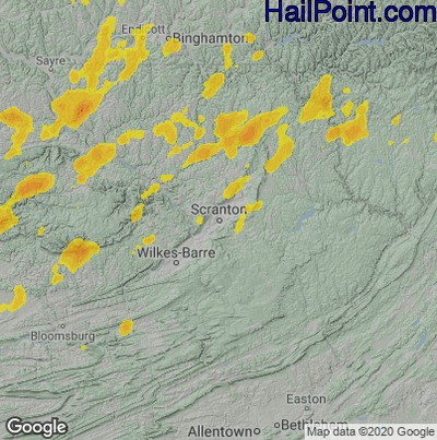 Hail Map for Scranton, PA Region on July 8, 2021