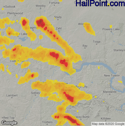 Hail Map for Williston, ND Region on July 8, 2021