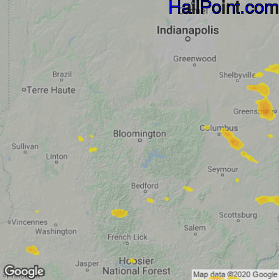 Hail Map for Bloomington, IN Region on July 8, 2021