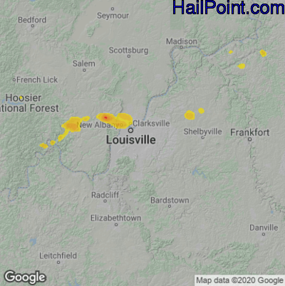 Hail Map for Louisville, KY Region on July 8, 2021