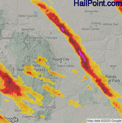 Hail Map for Rapid City, SD Region on July 8, 2021
