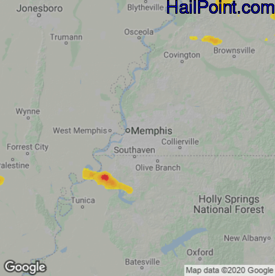 Hail Map for Memphis, TN Region on July 9, 2021