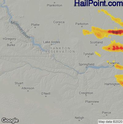 Hail Map for Grand Island, NE Region on July 9, 2021