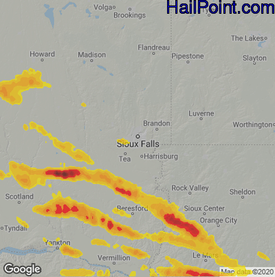 Hail Map for Sioux Falls, SD Region on July 9, 2021