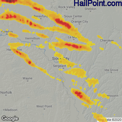 Hail Map for Sioux City, IA Region on July 9, 2021