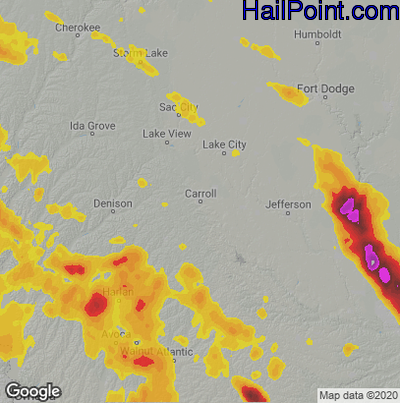 Hail Map for Carroll, IA Region on July 9, 2021