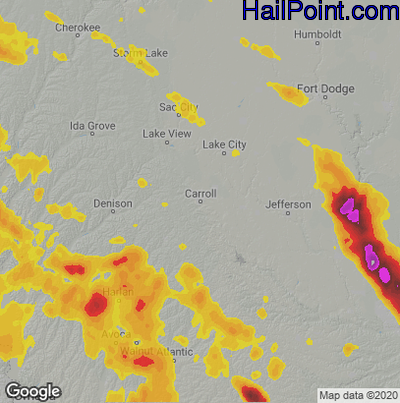 Hail Map for Carroll, IA Region on July 9, 2021 