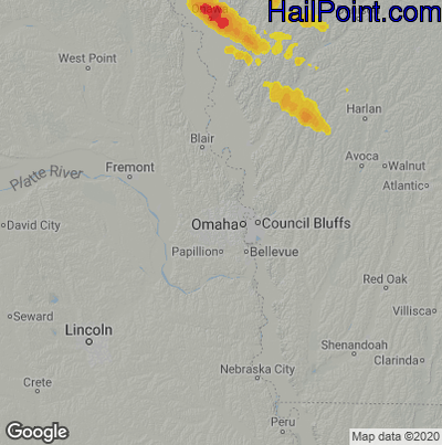 Hail Map for Omaha, NE Region on July 9, 2021