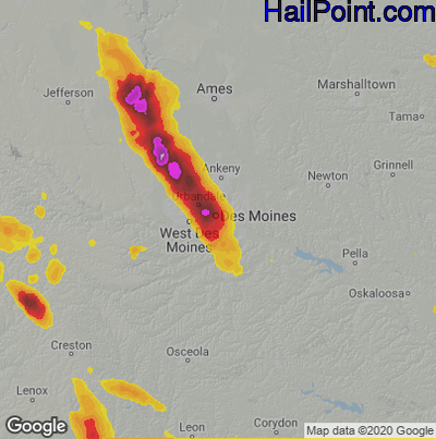 Hail Map for Des Moines, IA Region on July 9, 2021 