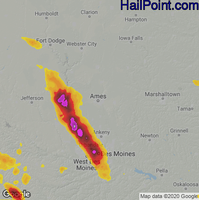 Hail Map for Ames, IA Region on July 9, 2021