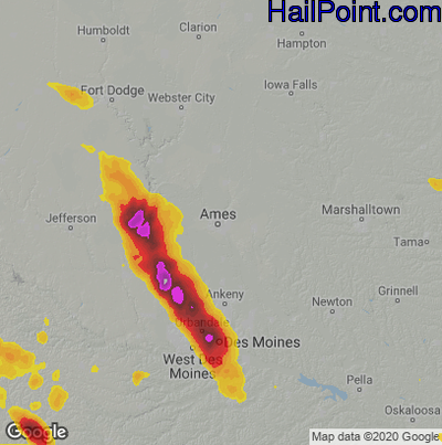 Hail Map for Ames, IA Region on July 9, 2021 