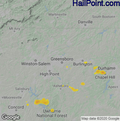 Hail Map for Greensboro, NC Region on July 9, 2021 