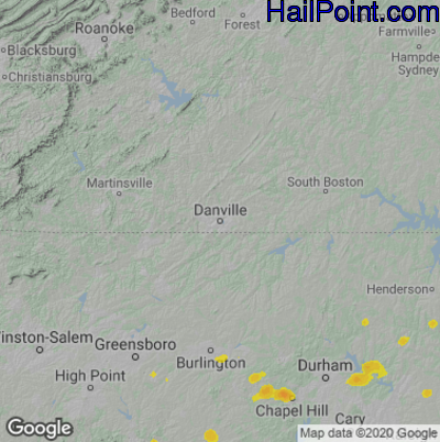 Hail Map for Danville, VA Region on July 9, 2021 
