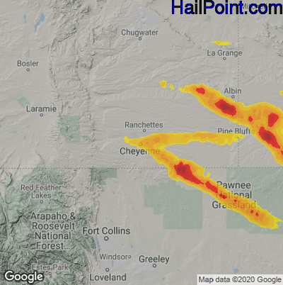 Hail Map for Cheyenne, WY Region on July 9, 2021