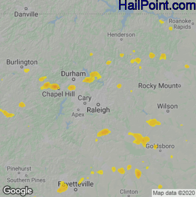 Hail Map for Raleigh, NC Region on July 9, 2021
