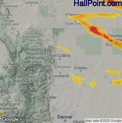 Hail Map for Fort Collins, CO Region on July 9, 2021 