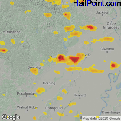 Hail Map for Poplar Bluff, MO Region on July 9, 2021