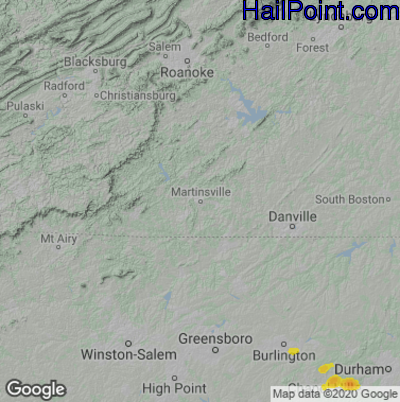 Hail Map for Martinsville, VA Region on July 9, 2021 