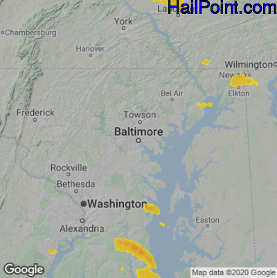 Hail Map for Baltimore, MD Region on July 9, 2021