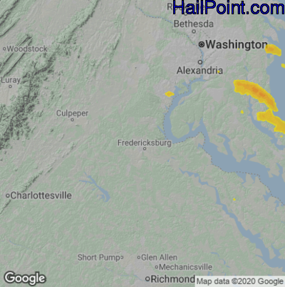 Hail Map for Fredericksburg, VA Region on July 9, 2021 