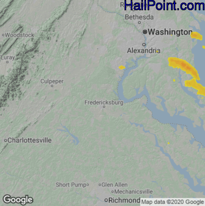 Hail Map for Fredericksburg, VA Region on July 9, 2021