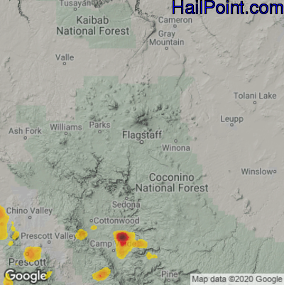 Hail Map for Flagstaff,AZ Region on July 9, 2021