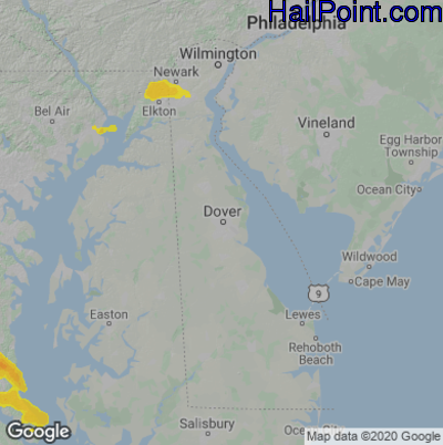 Hail Map for Dover, DE Region on July 9, 2021