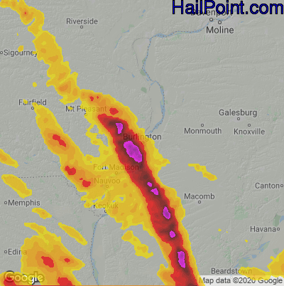 Hail Map for Burlington, IA Region on July 9, 2021