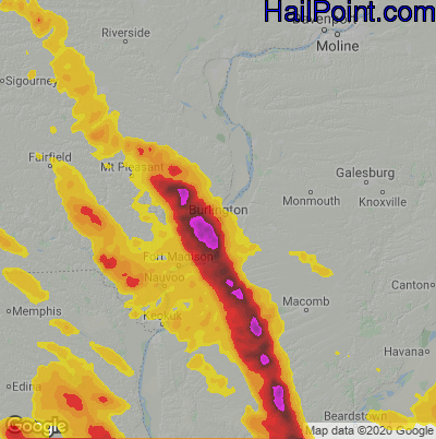 Hail Map for Burlington, IA Region on July 9, 2021 