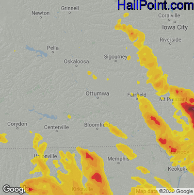 Hail Map for Ottumwa, IA Region on July 9, 2021
