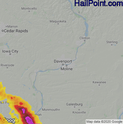 Hail Map for Davenport, IA Region on July 9, 2021 