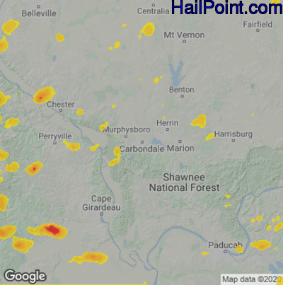 Hail Map for Carbondale, IL Region on July 9, 2021