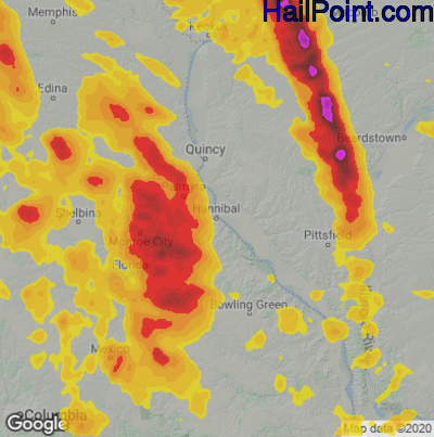 Hail Map for Hannibal, MO Region on July 10, 2021