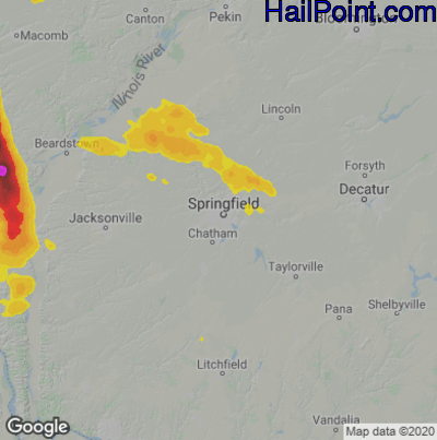 Hail Map for Springfield, IL Region on July 10, 2021