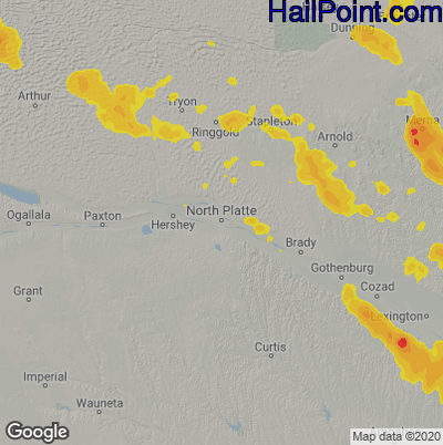 Hail Map for North Platte, NE Region on July 10, 2021 