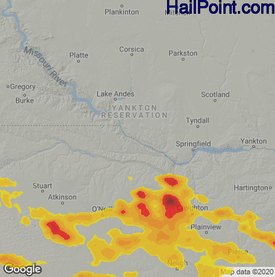 Hail Map for Grand Island, NE Region on July 10, 2021 
