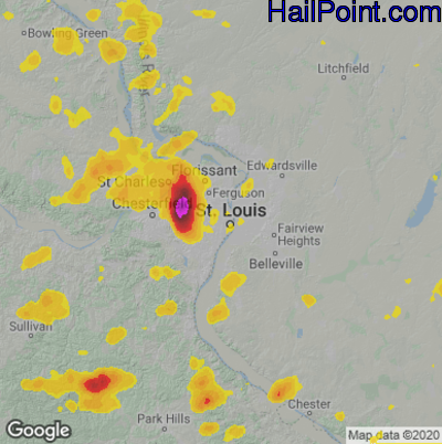 Hail Map for St. Louis, MO Region on July 10, 2021 