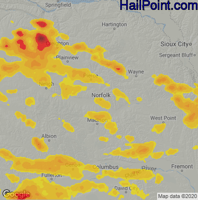 Hail Map for Norfolk, NE Region on July 10, 2021