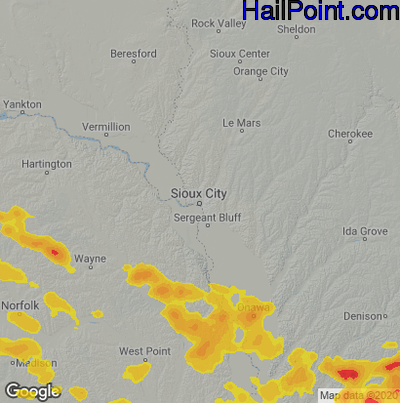 Hail Map for Sioux City, IA Region on July 10, 2021
